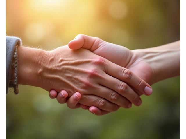 Zwei Hände, die ineinandergreifen, als Symbol für Unterstützung und langfristige Partnerschaft.