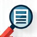 Icon einer Lupe über einem Dokument, symbolisiert Analyse.