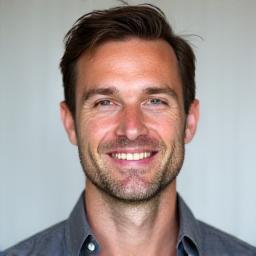 Porträt von Marcus, 38 Jahre alt, mit entschlossenem und zufriedenem Ausdruck.