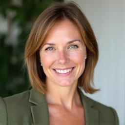 Porträt von Sabine, 42 Jahre alt, lächelnd und vital.