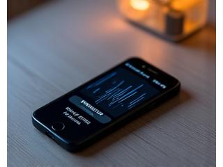 Nahaufnahme eines Schlaf-Trackers am Handgelenk, der Daten auf einem Smartphone-Display anzeigt.